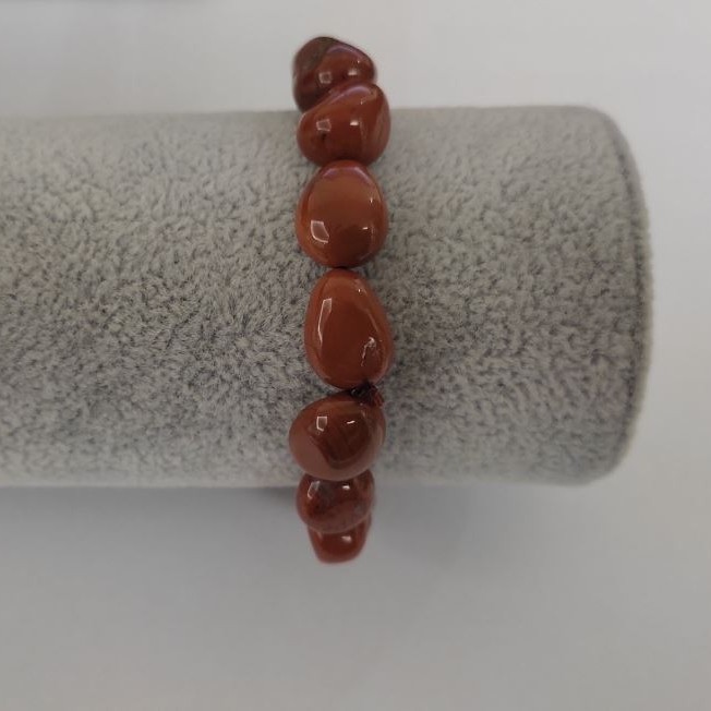 Red Jasper Bracelet, natural stone tumbled beads on elastic, diameter 13x10mm+/-, length 18cm