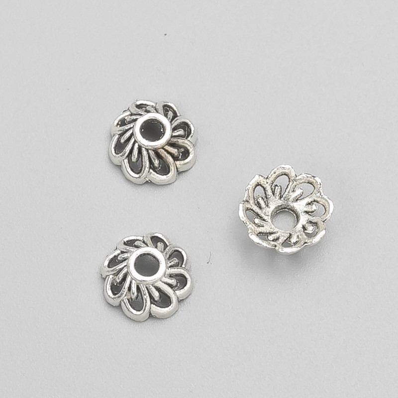 Jewellery Findings End Cap, Silver Metal Colour, Diameter 9x4(+-)mm, Pack 20g, 64(+-)pcs