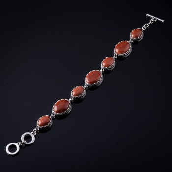 Clearance. Aventurine Bracelet "Golden Sand" bezel "prong" oval stones 7 pcs 20×16 and 13×16mm more or less cm, length 18-21cm
