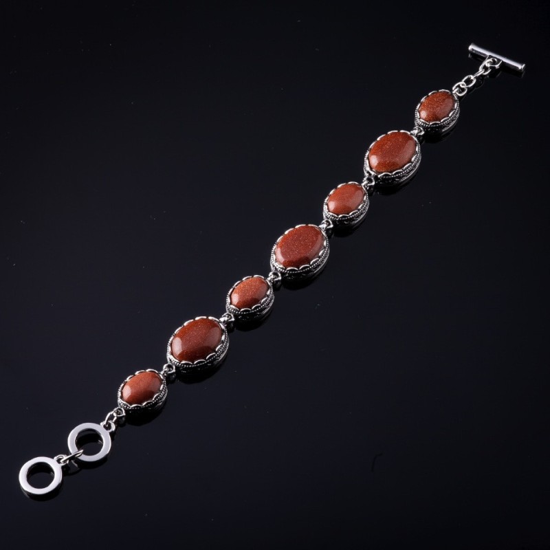 Clearance. Aventurine Bracelet "Golden Sand" bezel "prong" oval stones 7 pcs 20×16 and 13×16mm more or less cm, length 18-21cm