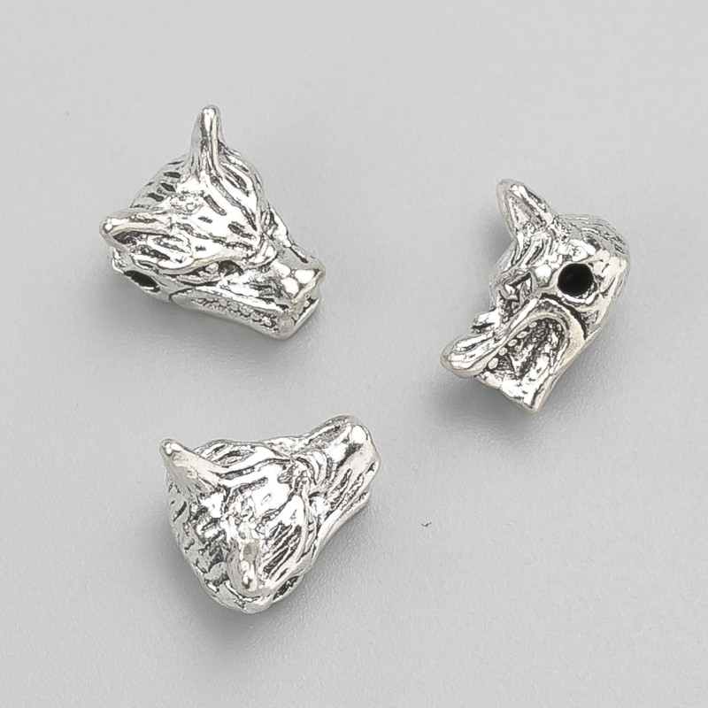 Bead insert findings Wolf, diameter 12x10x8mm, pack 20g, 7pcs+/- metal colour "silver"
