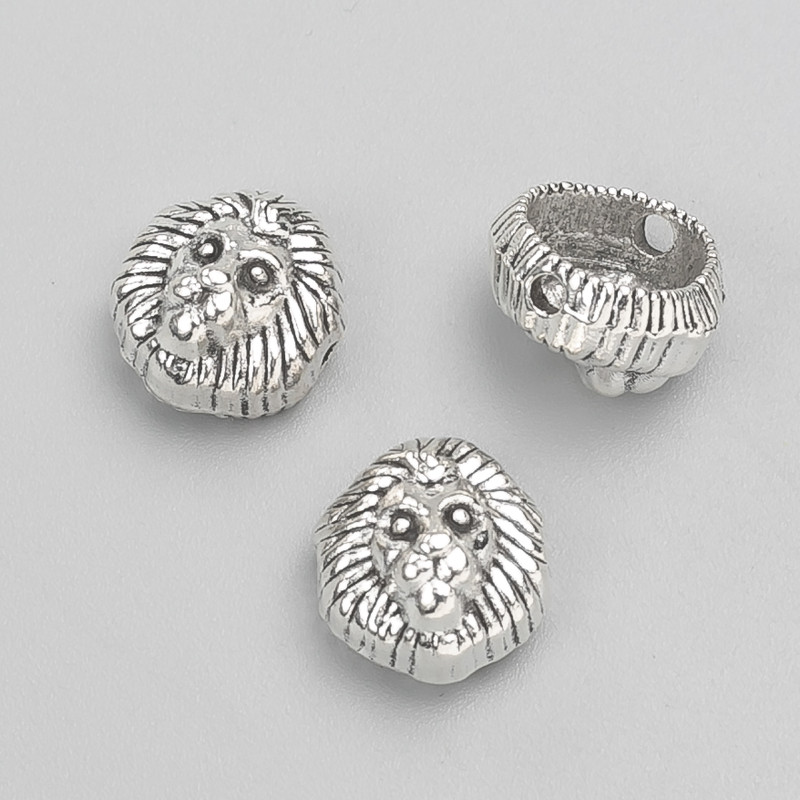 Bead insert findings Lion, diameter 13x12x9mm, pack 20g, 13pcs+/- metal colour "silver"