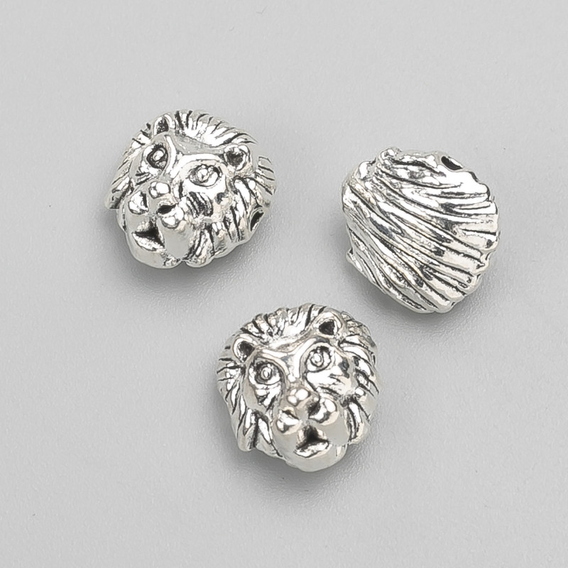 Bead insert findings Lion, diameter 12x11x8mm, pack 20g, 9pcs+/- metal colour "silver"