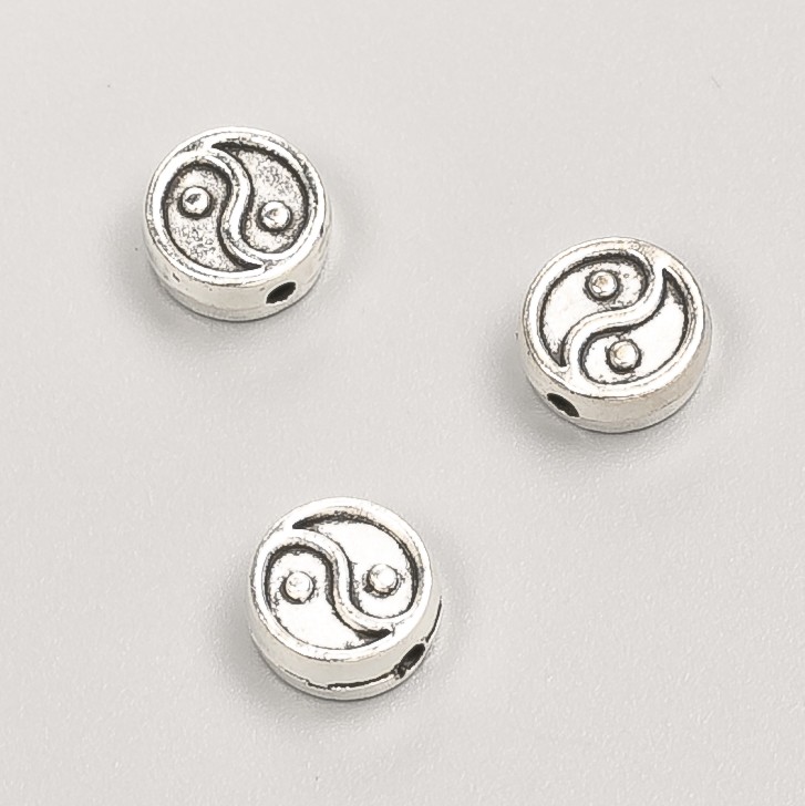 Bead insert findings Yin-Yang, diameter 8x4mm, pack 20g, 21pcs+/- metal colour "silver"