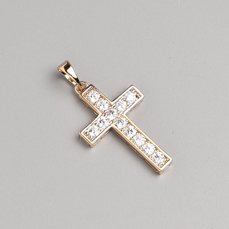 Xuping Pendant, 18K Gold-Plated Cross with White Rhinestones, Diameter 26x16mm+/-, Length 32mm