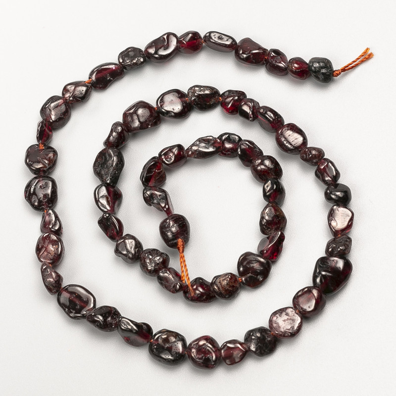 Garnet Beads, Natural Stone Tumbled, Diameter 8x7mm+/-, Length 41cm+/- on Thread