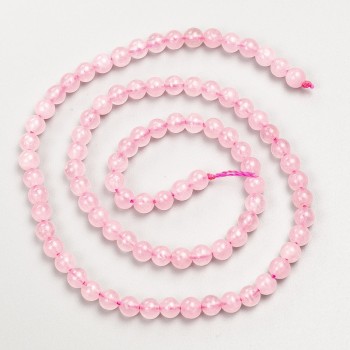 Beads Pink Quartz Natural Stone Smooth Round, Diameter 4.5mm+/-, Length 38cm+/- on Thread
