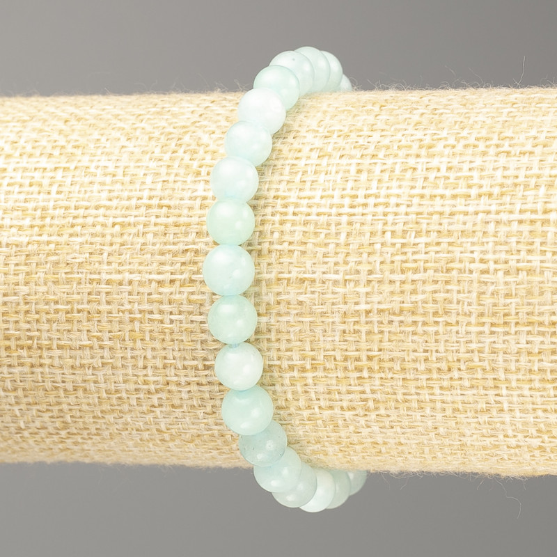 Amazonite Bracelet, Natural Stone Smooth Round Beads, Diameter 6.5mm+/-, Length 18cm on Elastic
