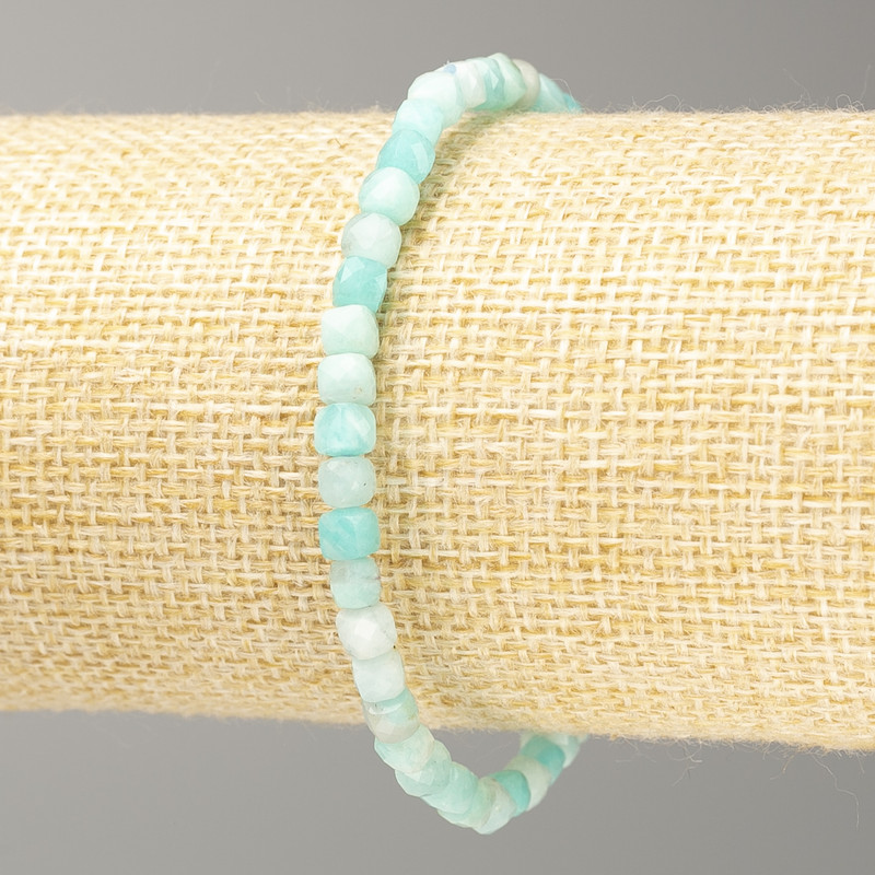 Amazonite Bracelet, Natural Stone Faceted Cube, Diameter 4.5mm+/-, Length 18cm on Elastic