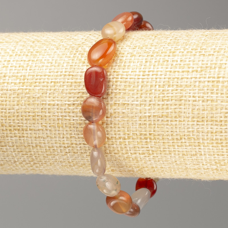 Carnelian Bracelet, natural tumbled stone on elastic cord, diameter 11x8mm+/-, length 18cm