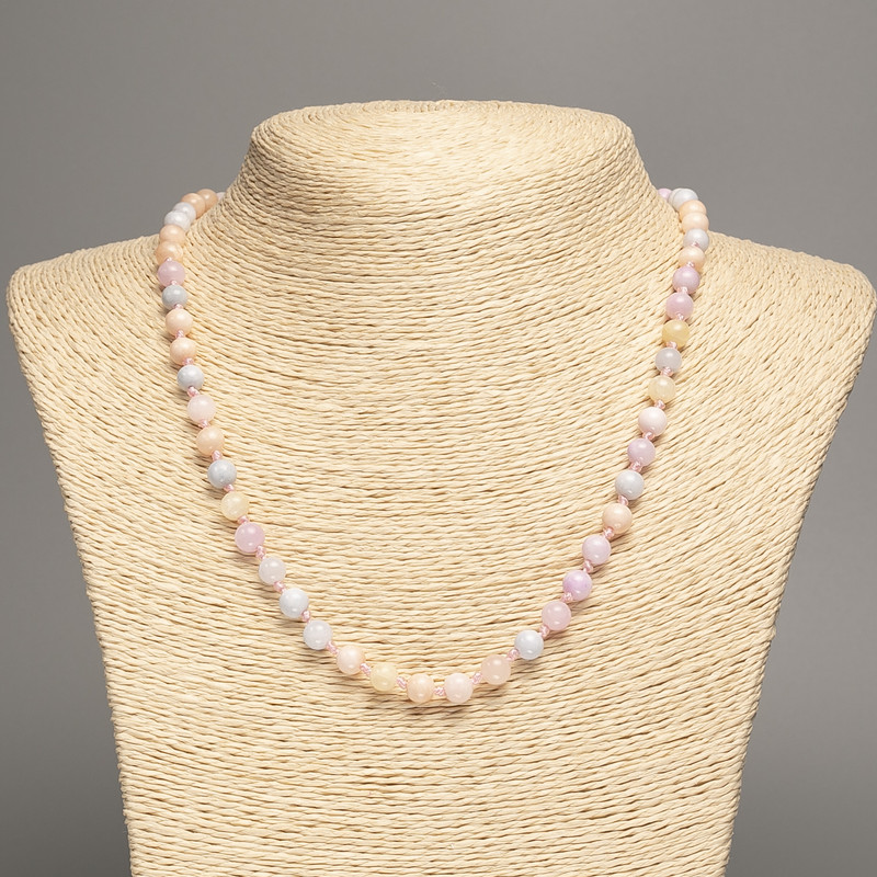Necklace "Morganite" smooth round bead, diameter ±6mm, length ±50cm, made from white jade (synthetic, dyed)