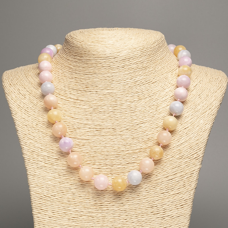 Necklace "Morganite" smooth round bead, diameter ±12mm, length ±50cm, made from white jade (synthetic, dyed)