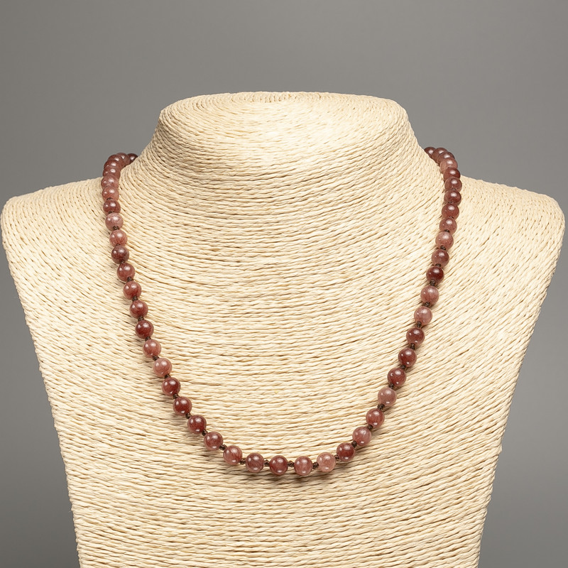 Necklace "Jasper" smooth round bead, diameter ±6mm, length ±50cm, made from white jade (synthetic, dyed)