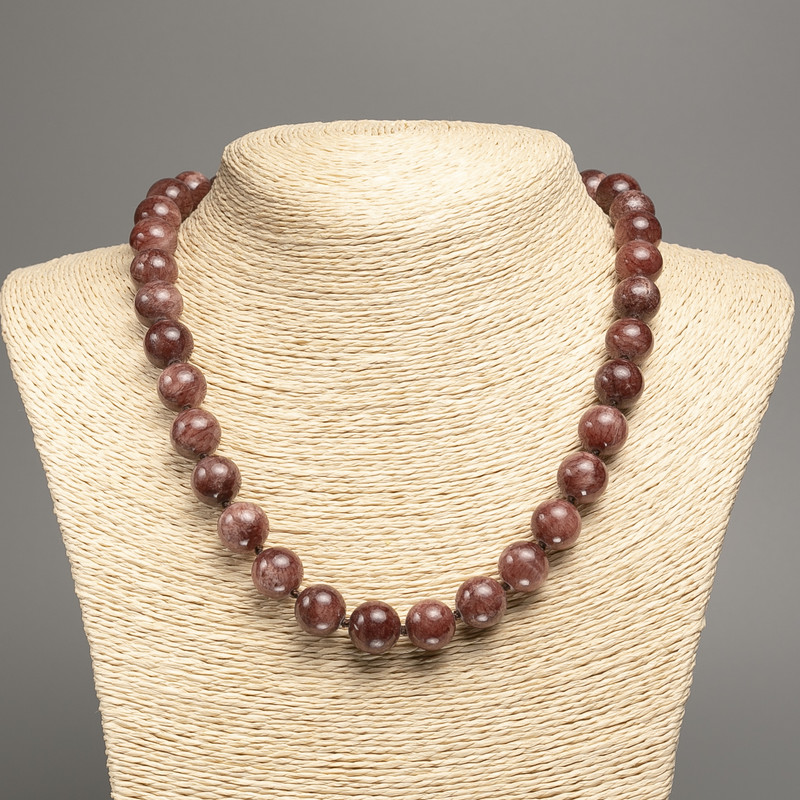 "Jasper" Necklace, smooth round beads, diameter 12mm+/-, length 50cm+/-, made from white jade stone (synthetically dyed)
