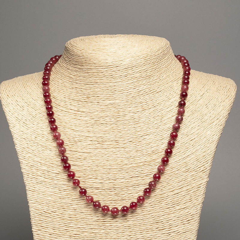"Carnelian" Necklace, smooth round beads, diameter 6mm+/-, length 50cm+/-, made from white jade stone (synthetically dyed)