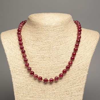 "Carnelian" Necklace, smooth round beads, diameter 8mm+/-, length 50cm+/-, made from white jade stone (synthetically dyed)