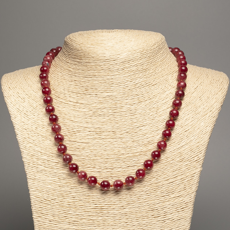 "Carnelian" Necklace, smooth round beads, diameter 8mm+/-, length 50cm+/-, made from white jade stone (synthetically dyed)