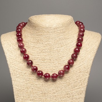 "Carnelian" Necklace, smooth round beads, diameter 12mm+/-, length 50cm+/-, made from white jade stone (synthetically dyed)