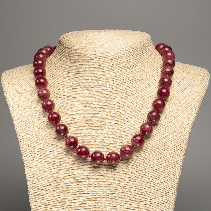 "Carnelian" Necklace, smooth round beads, diameter 12mm+/-, length 50cm+/-, made from white jade stone (synthetically dyed)
