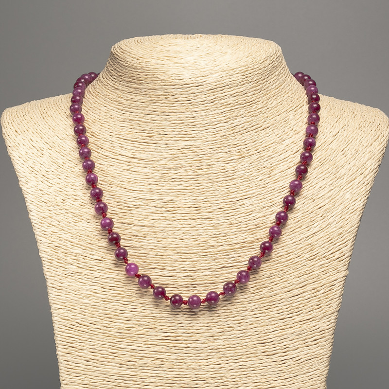 Burgundy "Tourmaline" Necklace, smooth round beads, diameter 6mm+/-, length 50cm+/-, made from white jade stone (synthetically dyed)