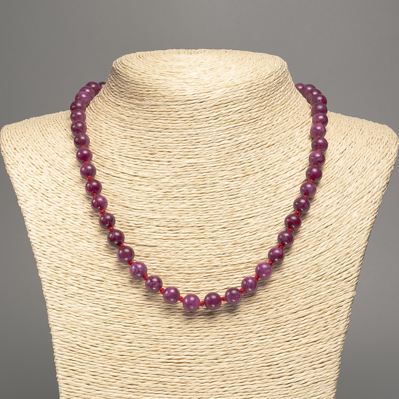Burgundy "Tourmaline" Necklace, smooth round beads, diameter 8mm+/-, length 50cm+/-, made from white jade stone (synthetically dyed)