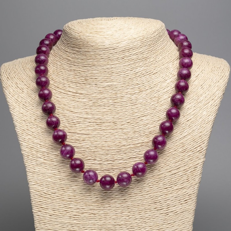 Burgundy "Tourmaline" Necklace, smooth round beads, diameter 10mm+/-, length 50cm+/-, made from white jade stone (synthetically dyed)