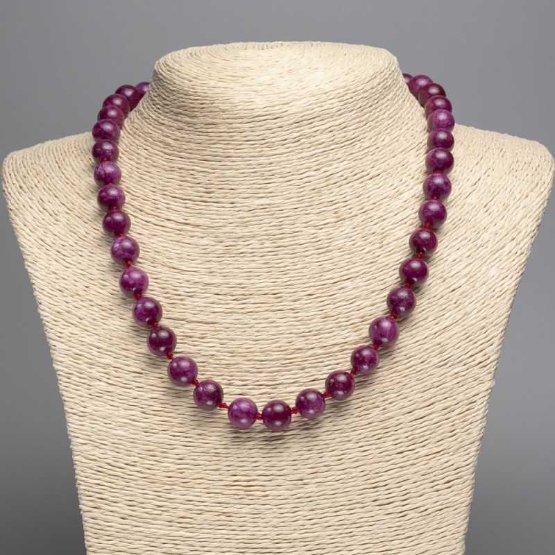 Burgundy "Tourmaline" necklace, smooth ball bead, diameter 12mm+-, length 50cm+- made from white jade stone (synth. dyed)