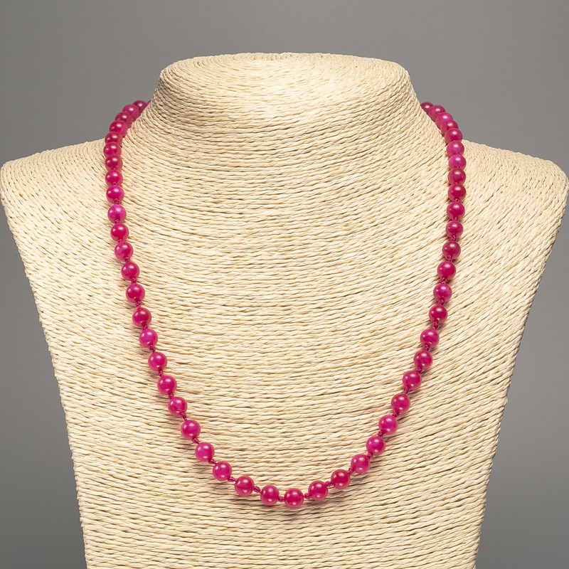 Raspberry "Tourmaline" necklace, smooth ball bead, diameter 6mm+-, length 50cm+- made from white jade stone (synth. dyed)