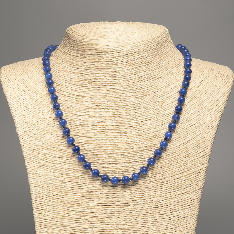Blue "Lazurite" Necklace, smooth bead, diameter 6mm+-, length 50cm+-, made of white nephrite (synth. dyed)