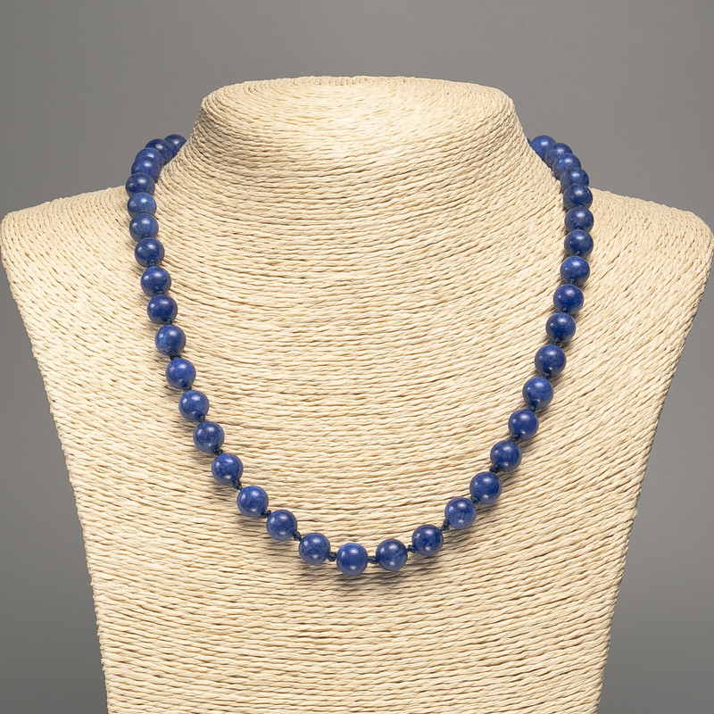 Blue "Lazurite" Necklace, smooth bead, diameter 8mm+-, length 50cm+-, made of white nephrite (synth. dyed)