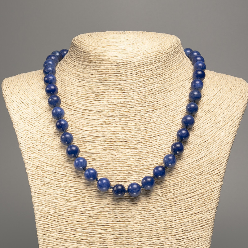 Blue "Lazurite" Necklace, smooth bead, diameter 10mm+-, length 50cm+-, made of white nephrite (synth. dyed)