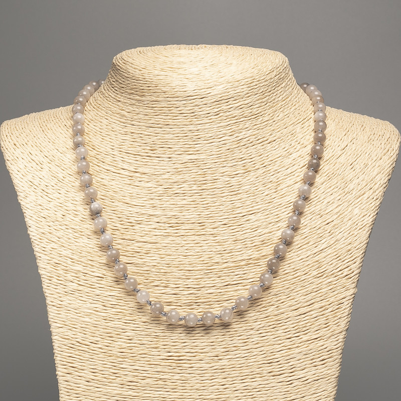 Necklace "Labradorite" smooth ball bead, diameter 6mm+-, length 50cm+- made from white jade stone (synth. dyed)