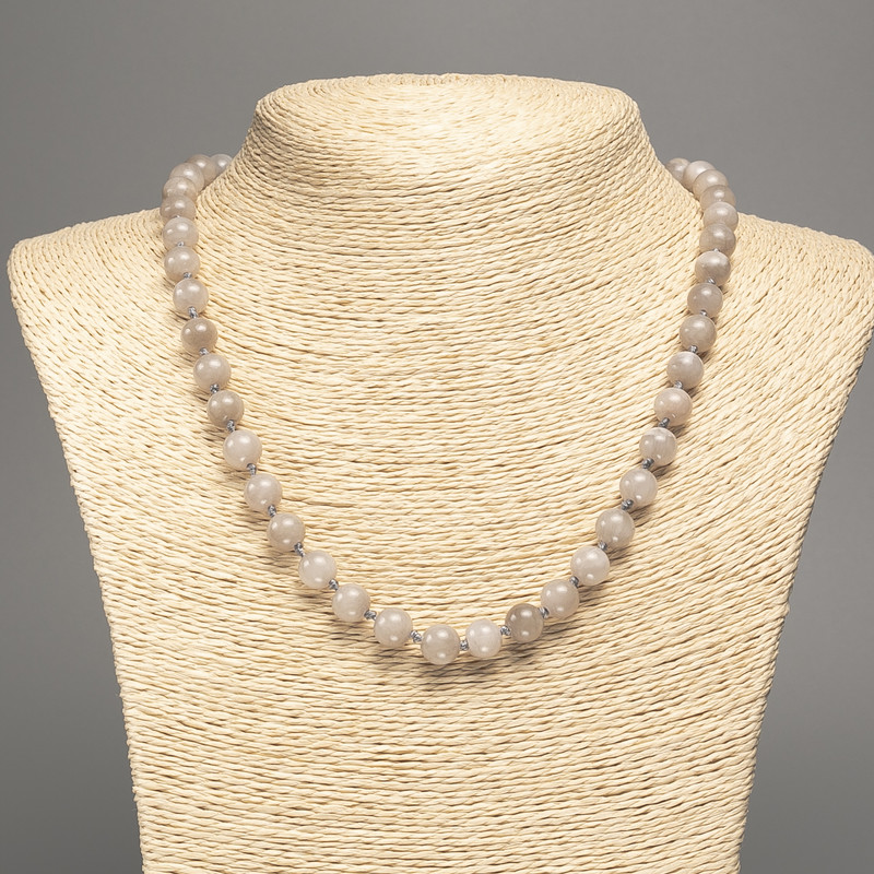 Necklace "Labradorite" smooth ball bead, diameter 8mm+-, length 50cm+- made from white jade stone (synth. dyed)