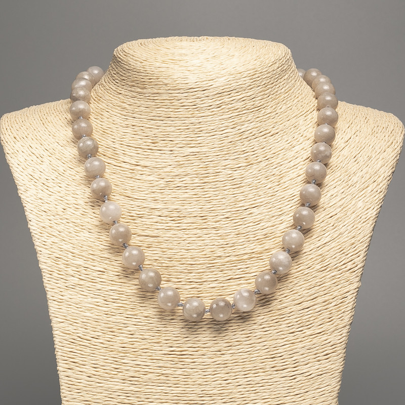 Necklace "Labradorite" smooth ball bead, diameter 10mm+-, length 50cm+- made from white jade stone (synth. dyed)