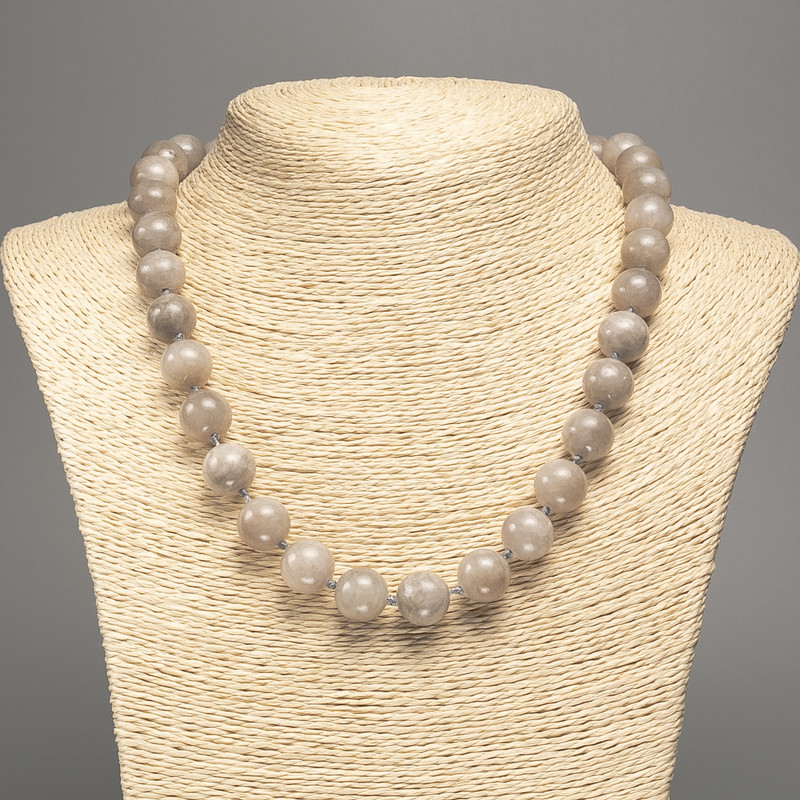 Necklace "Labradorite" smooth ball bead, diameter 12mm+-, length 50cm+- made from white jade stone (synth. dyed)