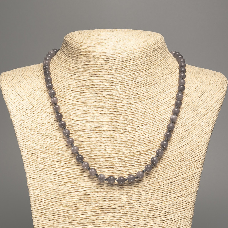 Necklace "Lavrikite" smooth ball bead, diameter 6mm+-, length 50cm+- made from white jade stone (synthetic dyed)
