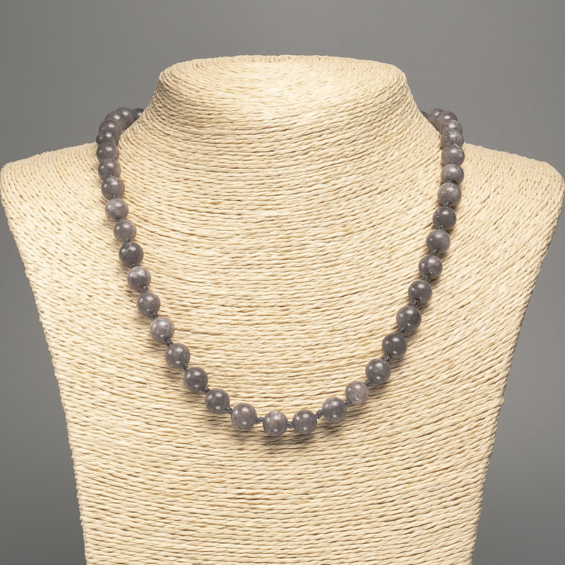 Necklace "Lavrikite" smooth ball bead, diameter 8mm+-, length 50cm+- made from white jade stone (synthetic dyed)