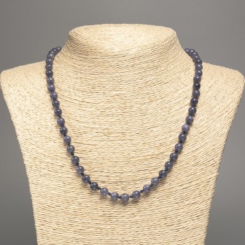 "Charoite" Necklace, smooth beads, diameter 6mm+/-, length 50cm+/-, made from white nephrite jade (synth. dyed)