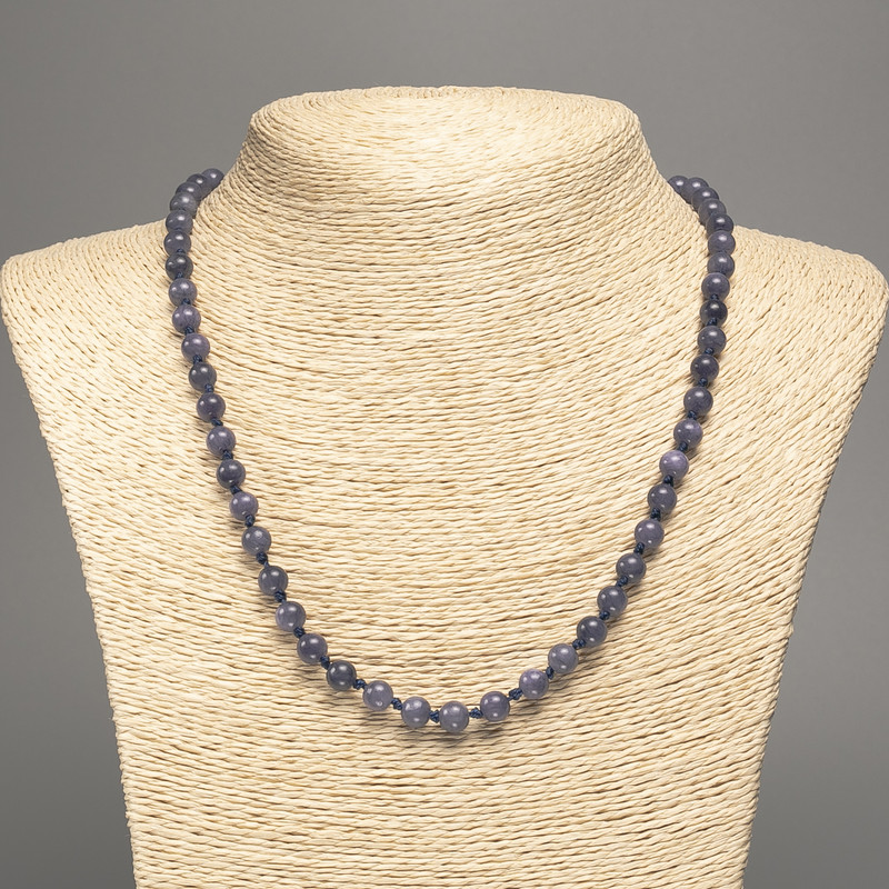"Charoite" Necklace, smooth beads, diameter 6mm+/-, length 50cm+/-, made from white nephrite jade (synth. dyed)