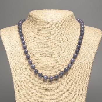 "Charoite" Necklace, smooth beads, diameter 8mm+/-, length 50cm+/-, made from white nephrite jade (synth. dyed)