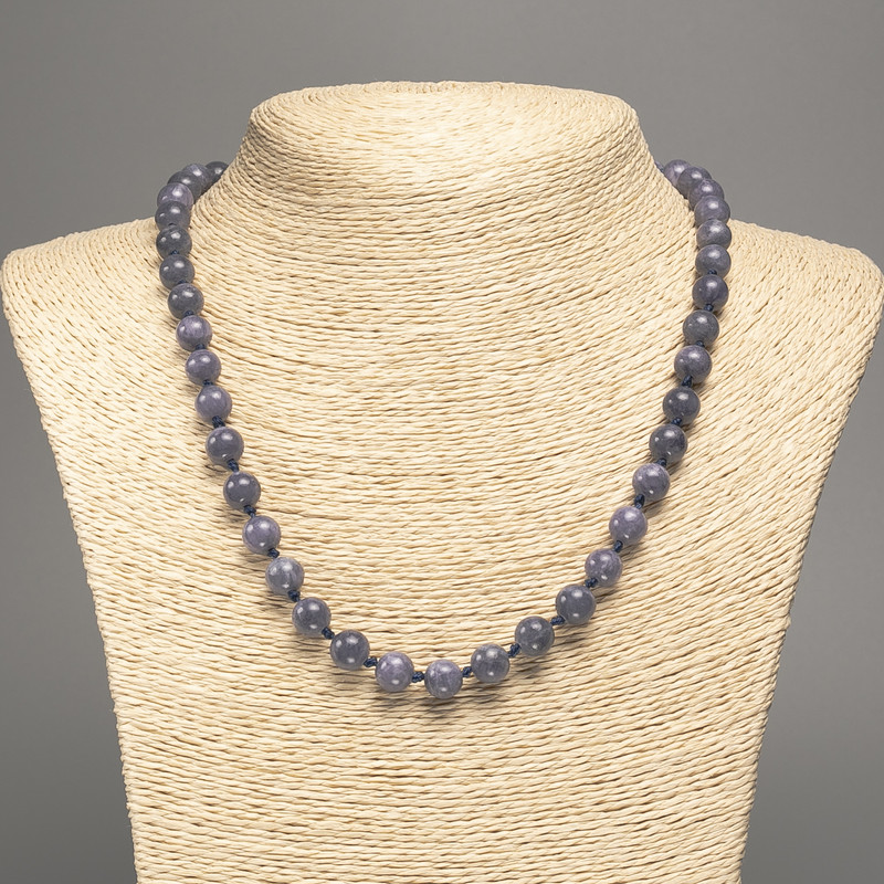 "Charoite" Necklace, smooth beads, diameter 8mm+/-, length 50cm+/-, made from white nephrite jade (synth. dyed)