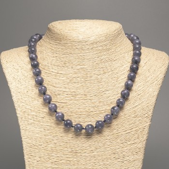 "Charoite" Necklace, smooth beads, diameter 10mm+/-, length 50cm+/-, made from white nephrite jade (synth. dyed)