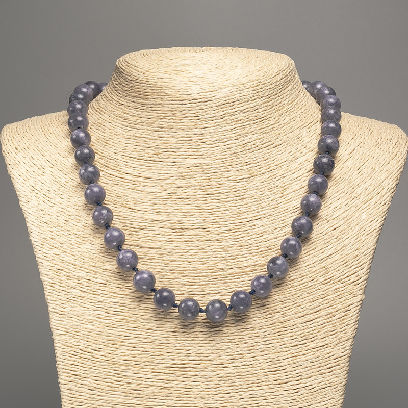 "Charoite" Necklace, smooth beads, diameter 10mm+/-, length 50cm+/-, made from white nephrite jade (synth. dyed)