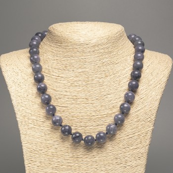 "Charoite" Necklace, smooth beads, diameter 12mm+/-, length 50cm+/-, made from white nephrite jade (synth. dyed)