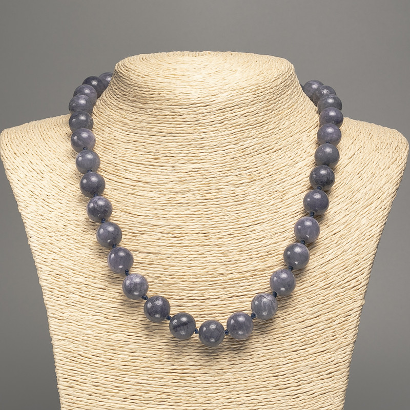 "Charoite" Necklace, smooth beads, diameter 12mm+/-, length 50cm+/-, made from white nephrite jade (synth. dyed)