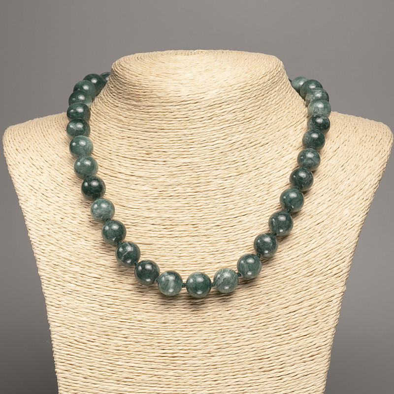 Blue Denim "Apatite" Necklace, smooth beads, diameter 12mm+/-, length 50cm+/-, made from white nephrite jade (synth. dyed)