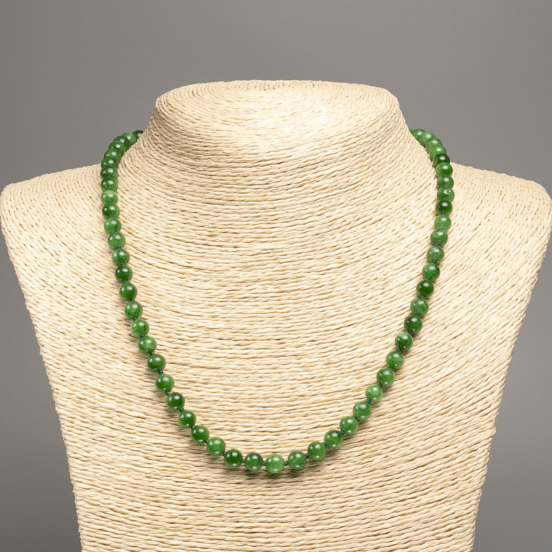 Green "Chrysoprase" Necklace, smooth beads, diameter 6mm+/-, length 50cm+/-, made from white nephrite jade (synth. dyed)