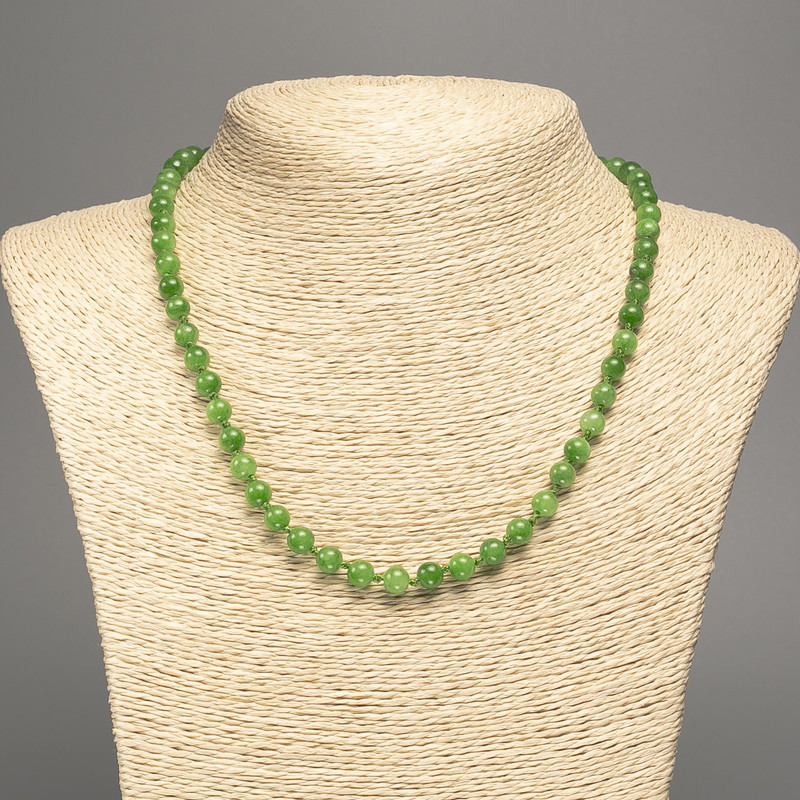 Green "Jadeite" Necklace, smooth beads, diameter 6mm+/-, length 50cm+/-, made from white nephrite jade (synth. dyed)