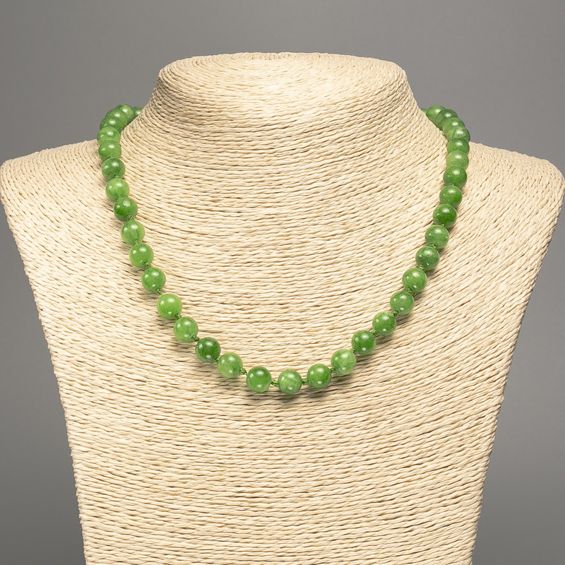 Green "Jadeite" Necklace, smooth beads, diameter 8mm+/-, length 50cm+/-, made from white nephrite jade (synth. dyed)