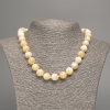 Yellow-White Necklace "Selenite", Smooth Bead, 12mm± Diameter, 50cm± Length, Made from White Simulated Jade (Dyed)